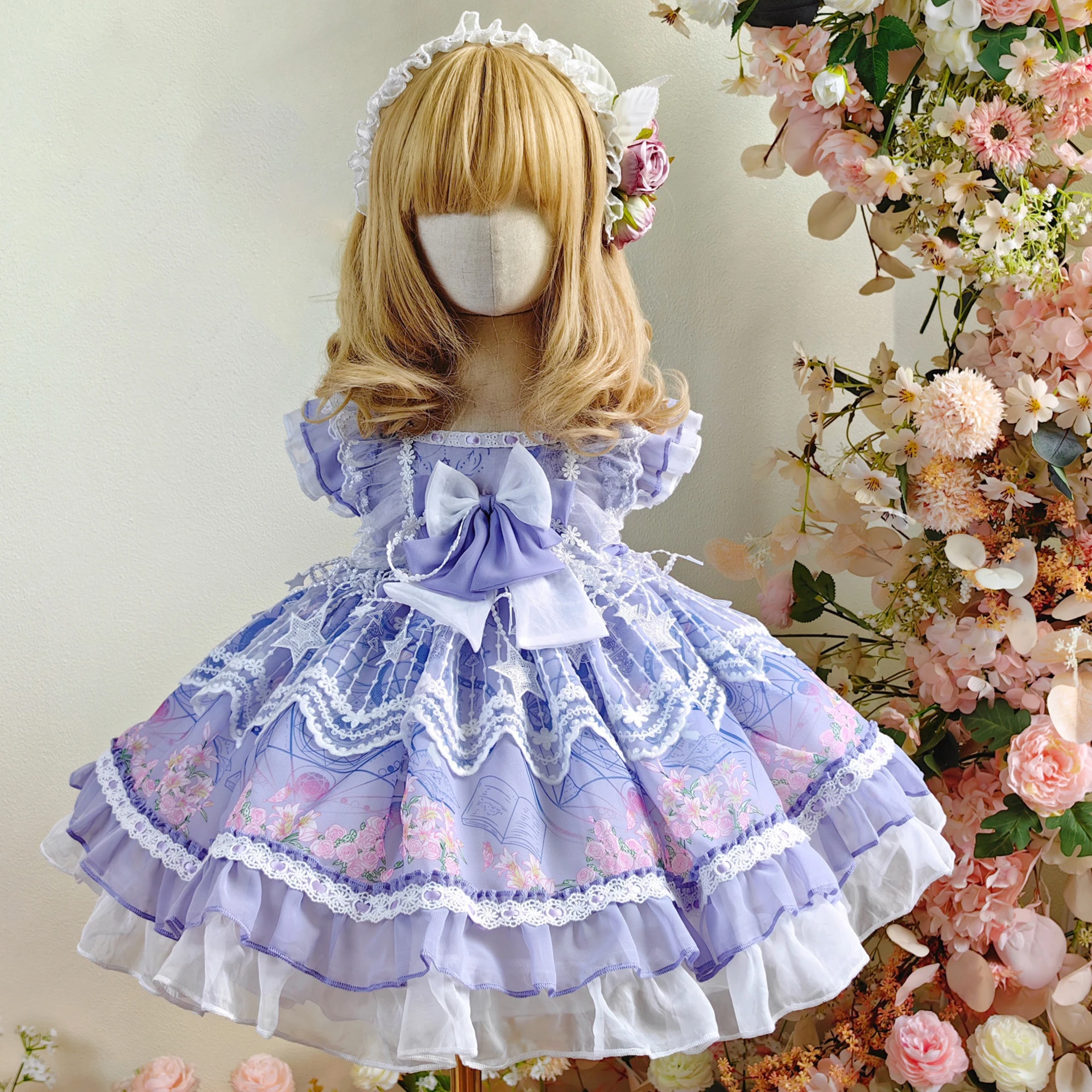 Exclusive creation Baby Spanish purple Lolita Princess Ball Gown bowknot lace headdress Design Birthday Party Girl evening dress