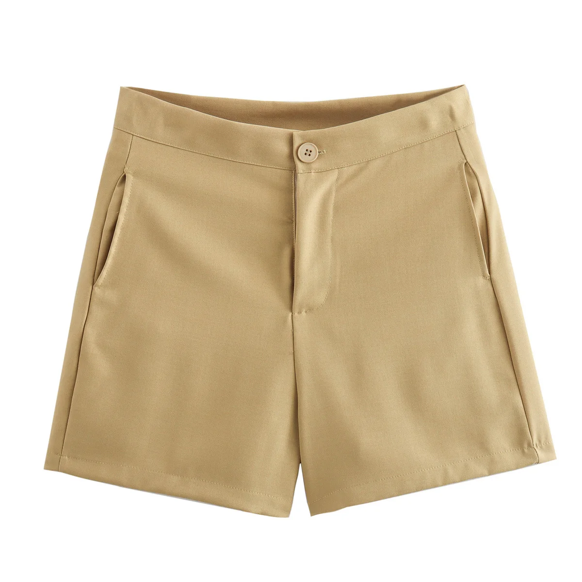 HH TRAF Traje de moda para mujer, sólido, cuello redondo, sin mangas, bolsillo, botonadura simple, dobladillo dividido, chalecos + pantalones cortos de verano de cintura alta con cremallera para mujer