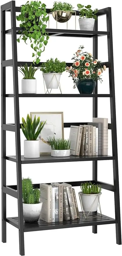 

Homykic Bamboo Bookshelf 4-Tier Ladder Shelf 49.2” Freestanding Open Bookcase Book Shelf Bathroom Storage Shelf Unit Plant Stand