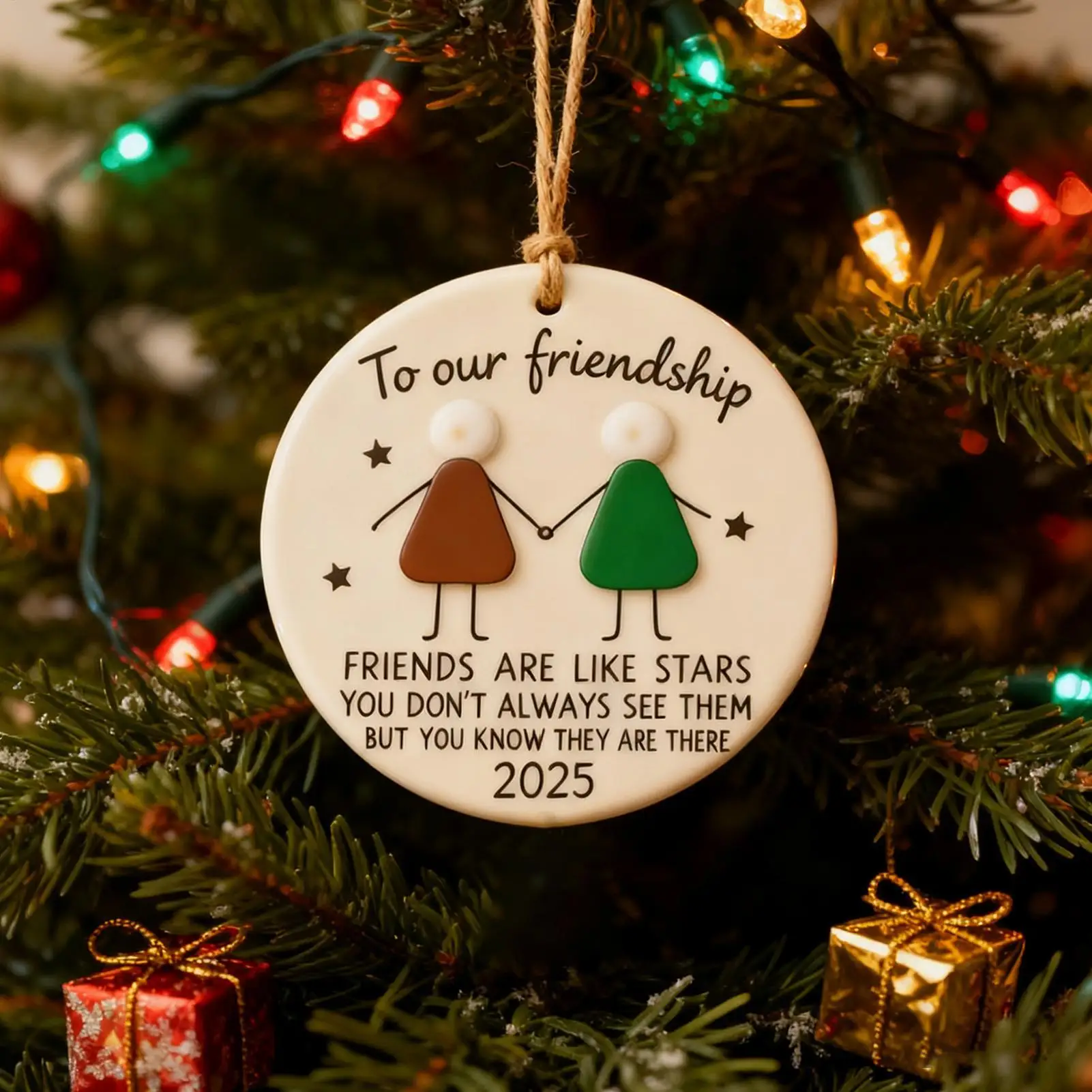 Friendship Christmas Ornaments 2D Acrylic Holiday Decor Hangable Christmas Tree Decoration for Home Decor Kids Gifts