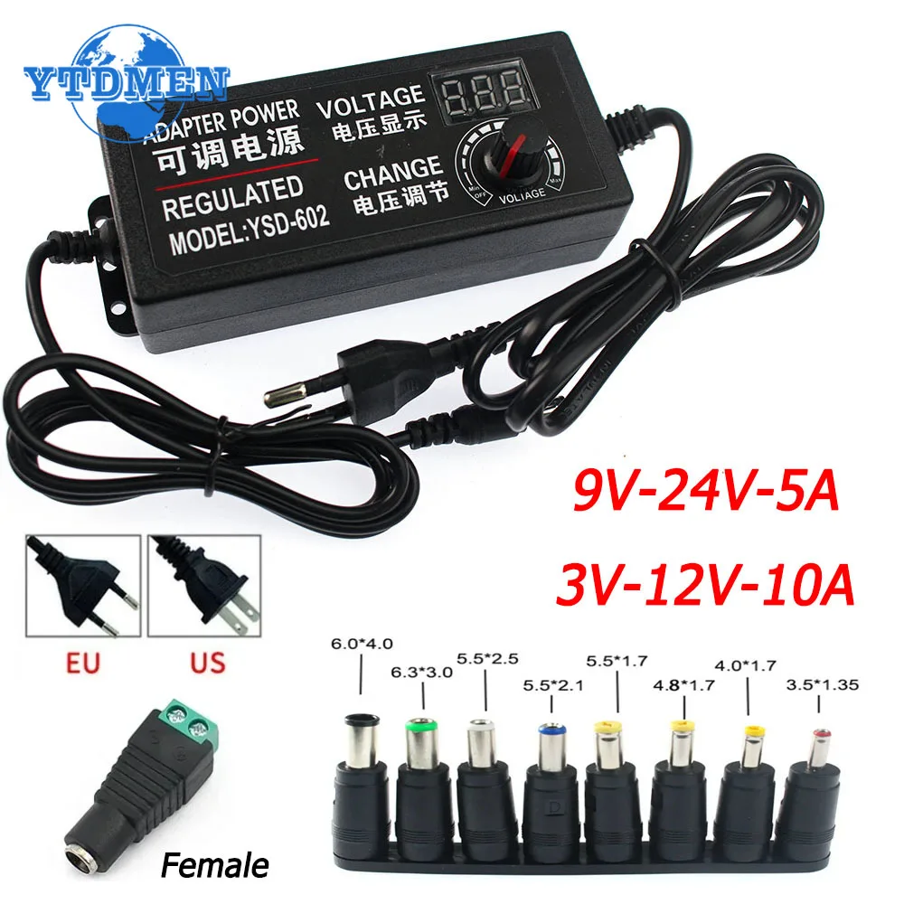 Universal Adjustable Power Adapter AC To DC 3 V-12 V 10A / 9 V-24 V 5A แหล่งจ่ายไฟอะแดปเตอร์จอแสดงผลหน้าจอ Transformer Charger 1