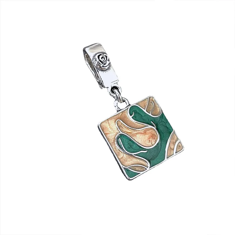 

S925 Sterling Silver Fashion Pendant Hollow out Planet Rose Crown Enamel Drop Glaze Oil Painting High end Silver Christmas Gift