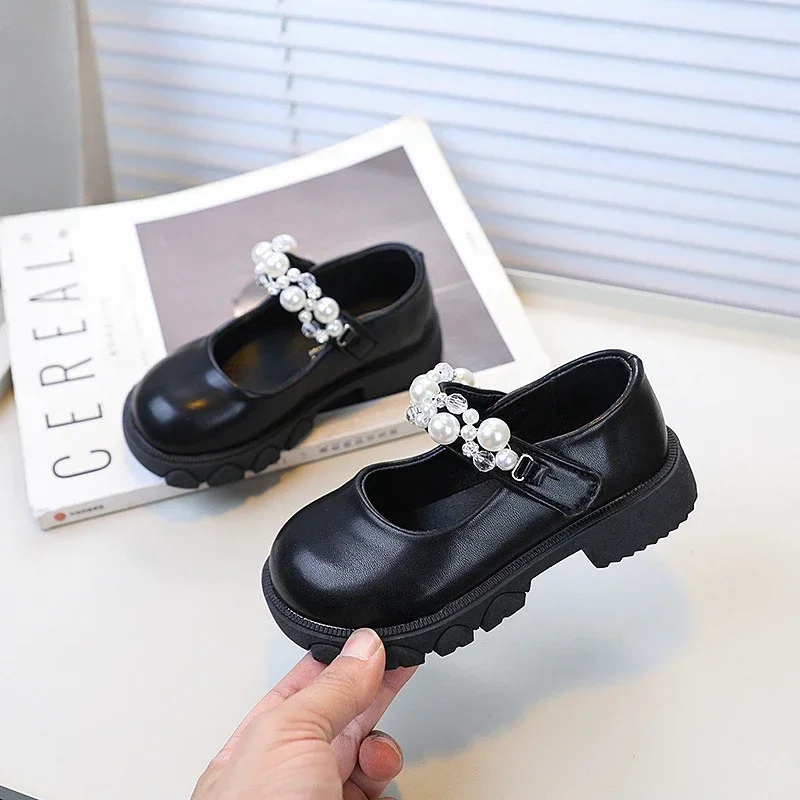 Girl's Shoes Spring Autumn Luxury Kids Fashion Leather Shoes Thick Sole Causal Children Performance Black Mary Jane Simple