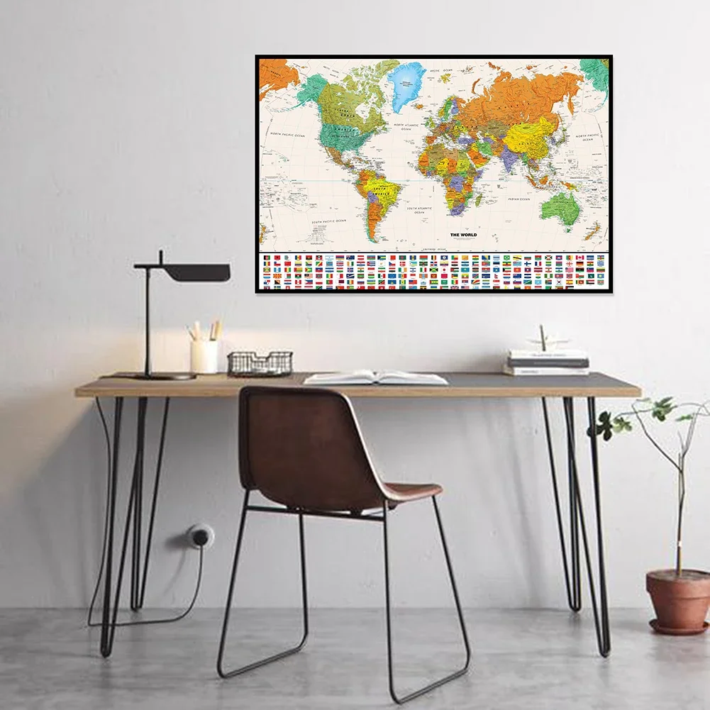 World Retro Map Spray Canvas Painting Wall Art Poster Decorative Hanging Picture School Supplies Room Home Decor 60*40cm