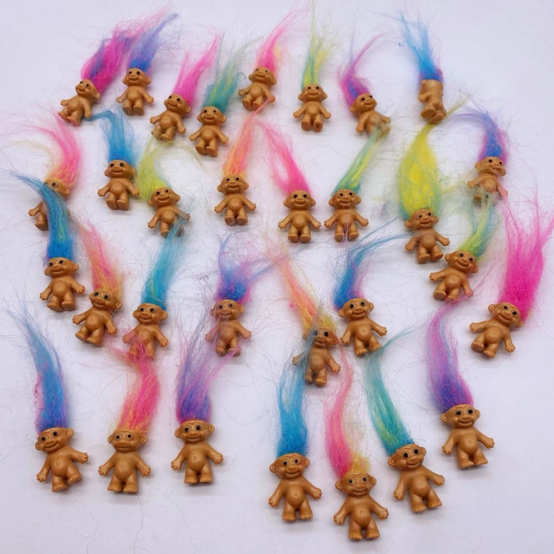 10pcs 미니 트롤 인형 애니메이션 액션 피규어 다채로운 머리카락 색채가 다양하고 사랑스러운 귀여운 작은 남자아이들 컬렉션, 크리스마스, 할로윈용