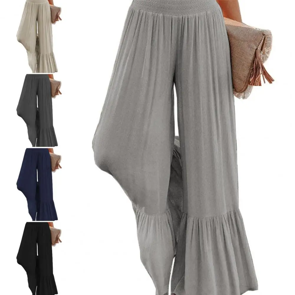 

Flared Leg Pants Flattering Plus Size Wide Leg Pants for Women High Waist Draped Ruffle Cuffs Yoga Trousers Spring Autumn Loose