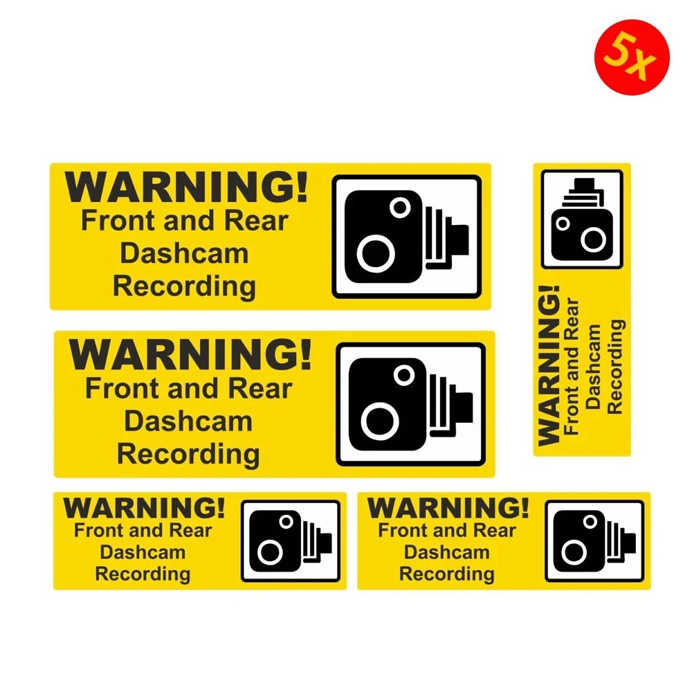 Pack of 5  Dash Cam Recording Laminated Vinyl Warning Stickers Taxi Car Minibus Van etc