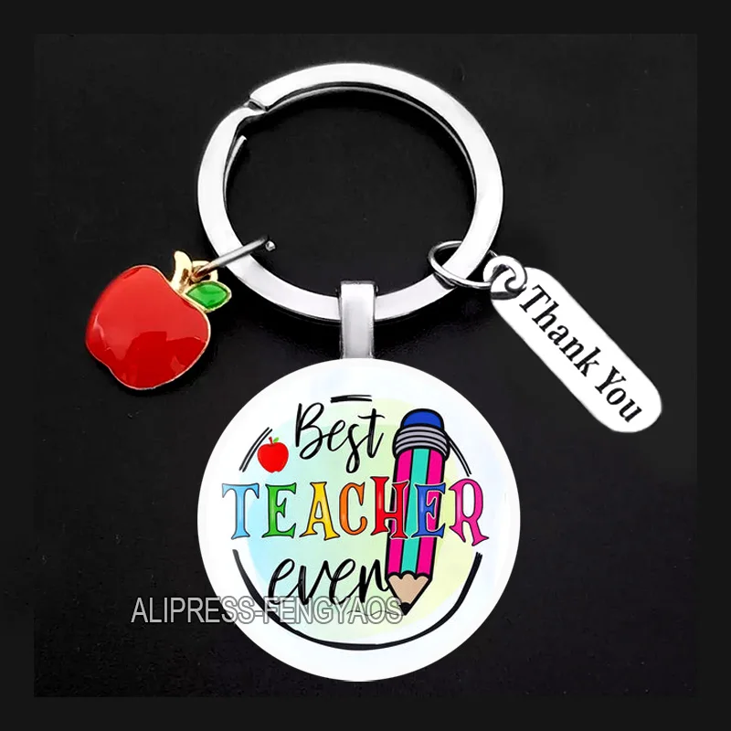 Multi Styles Glass Cabochon Teacher Appreciation Keychain with Apple