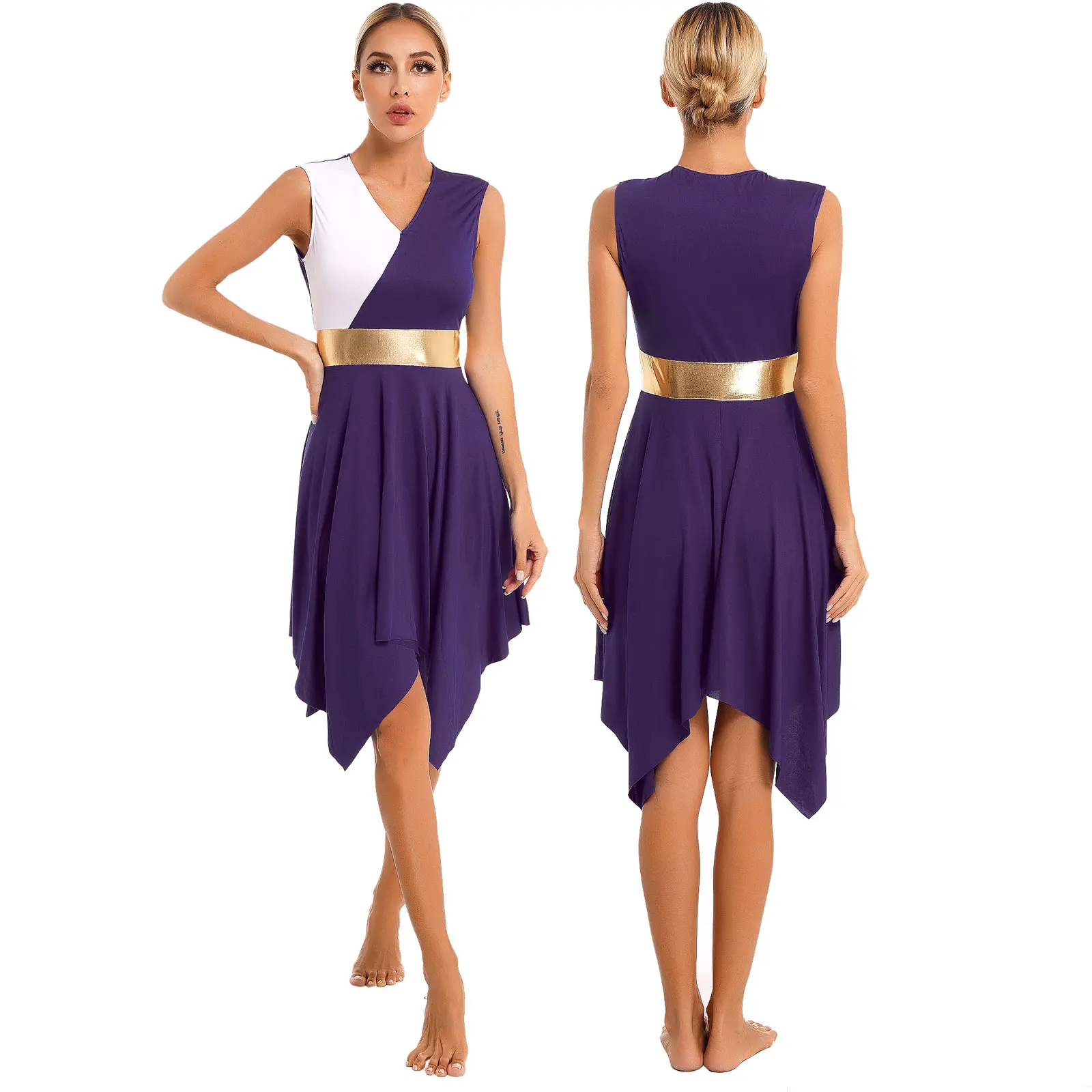 

Women Ballet Dance Dress Gymnastics Lyrical Contemporary Worship Praise Liturgical Dance Dress Stage Performance Leotard Dress