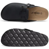 Mules Smile Popcorn Couple en cuir à bout fermé avec boucle réglable, sabots en liège, soutien de la voûte plantaire, sandales plates décontractées pour femmes et hommes 4