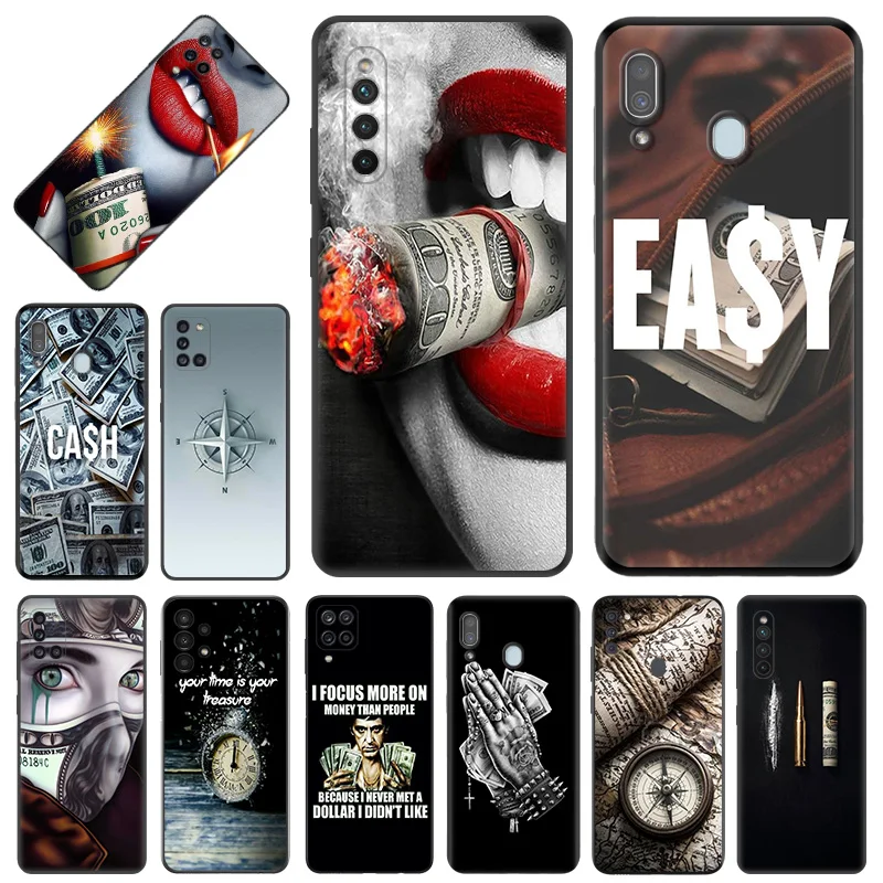 Custodia Per Telefono Anti-Goccia Nera Opaca Per Samsung Galaxy S24 Ultra Plus S23 Fe S22 S21 S20 S10 Note20 Money Cash Time Bussola Cover