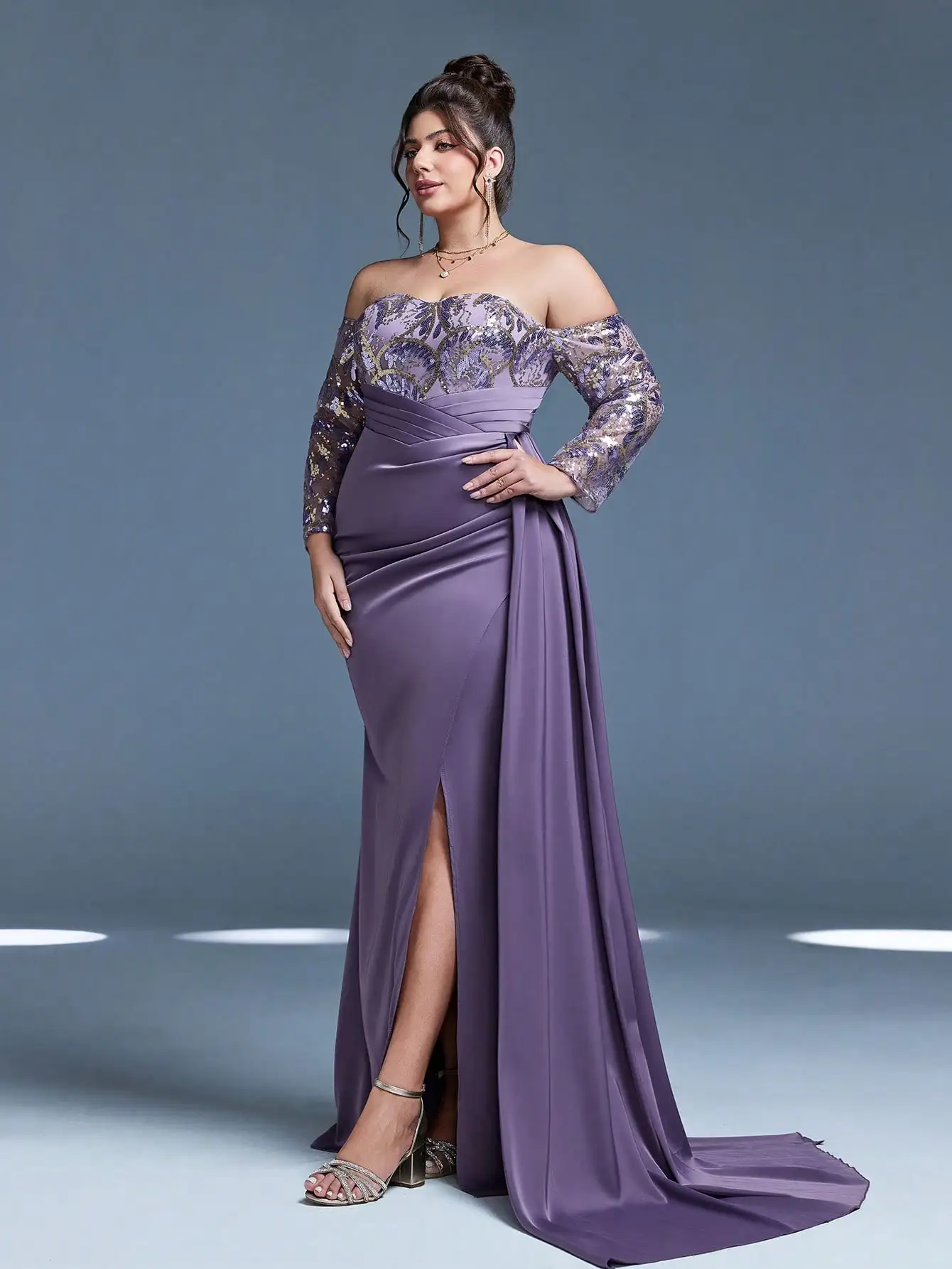 فساتين MGIACY ترتر سهرة فتحة عالية