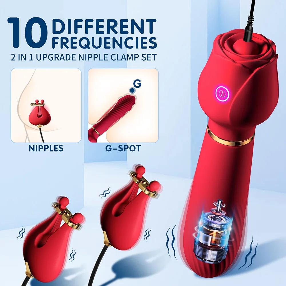 

Rose Vibrator 2 In 1 Sex Toys For Couples 10 Vibration Nipple Clamp Clitoral Stimulator Adult 18 Sexy Games Erotic Sexe Gadgets