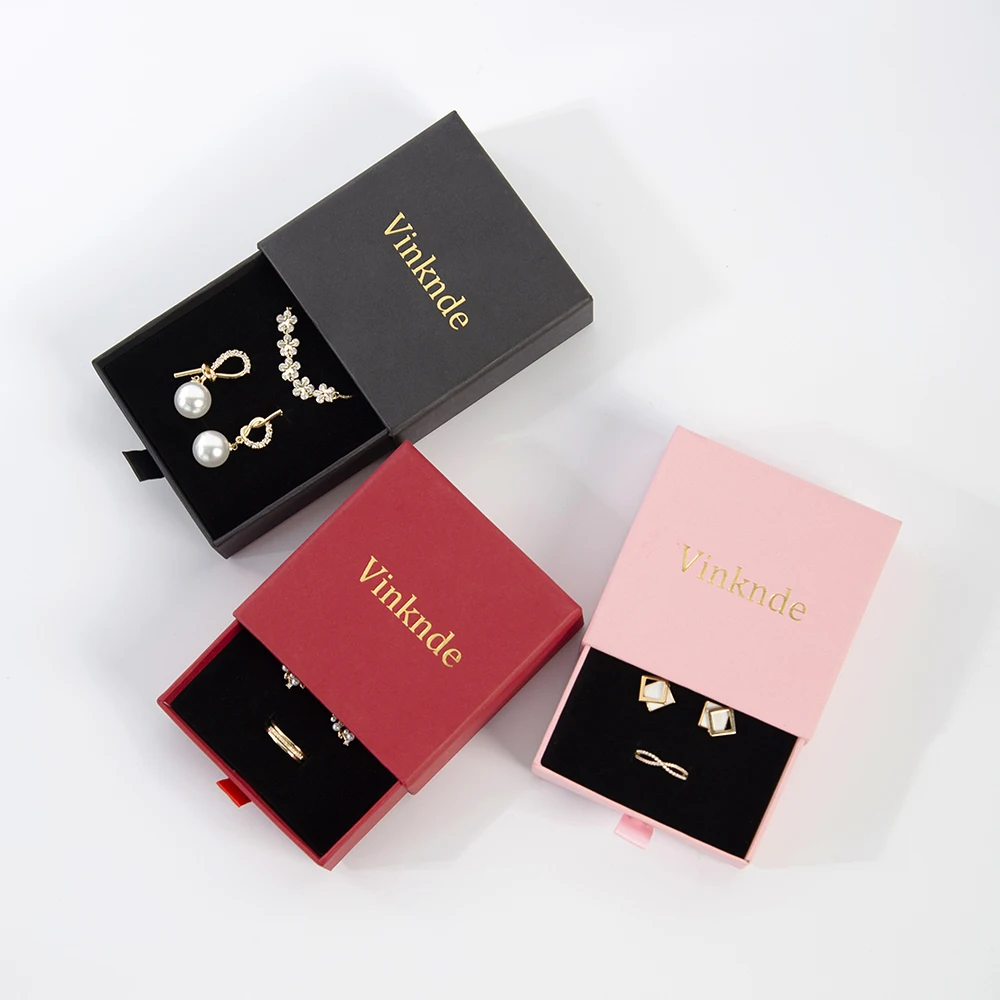 100pcs Bulk Necklace Earring Bracelet Ring Jewellery Box Custom Luxury Paper Drawer Packaging Gift Jewelry Box With Logo Printed wholesale 100pcs lot jewelry gift box cardboard paper slider boxes custom logo earring necklace ring boxes bulk drawer cardboard