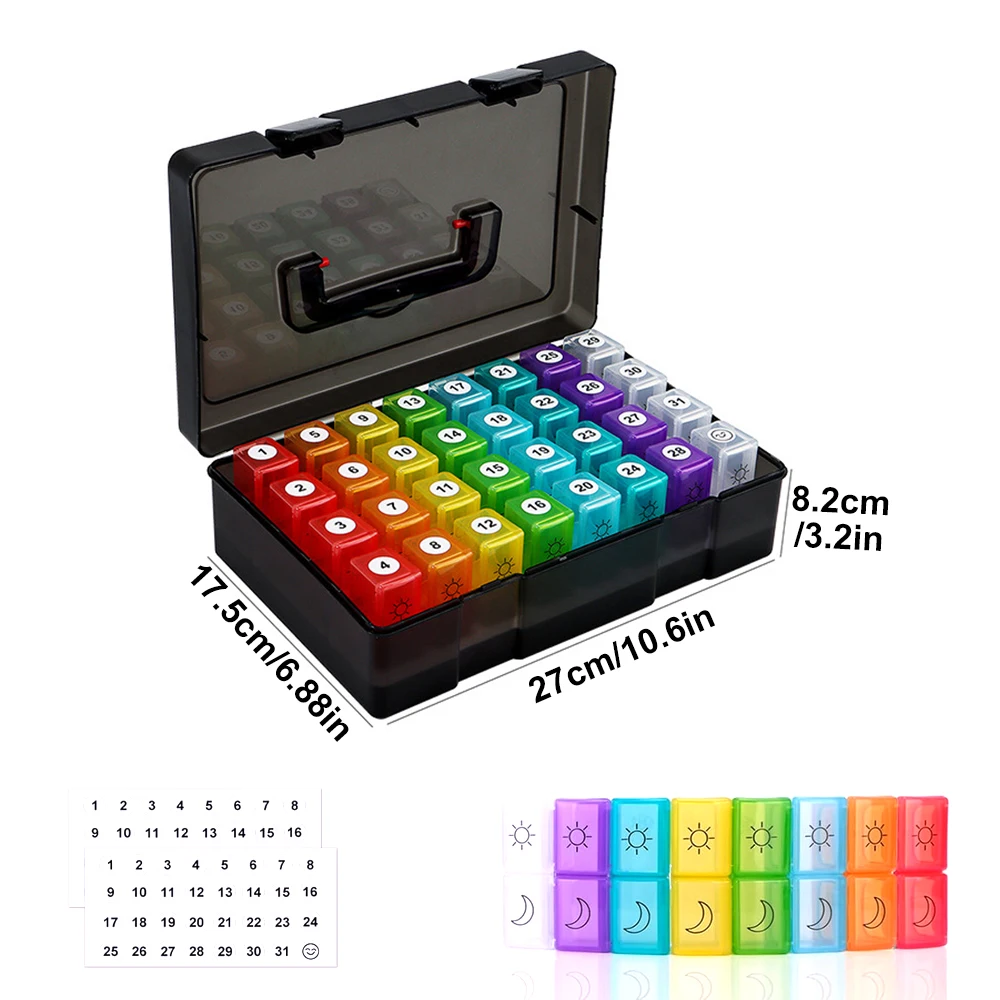 Monthly Pill Organizer with 32 Daily Compartments and Travel Case for Vitamins and Supplements