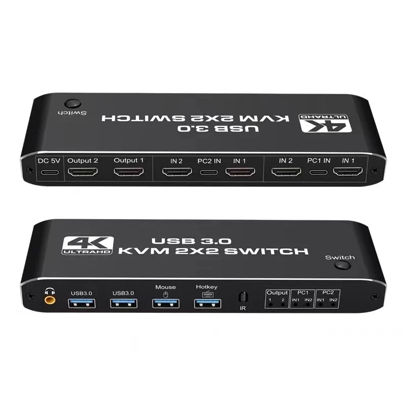

2x2 HDMI kvm switch 4K 60Hz Dual Monitor KVM HDMI Extended Display USB KVM Switcher 2 in 2 out for 2 Computers Share 2 Monitors