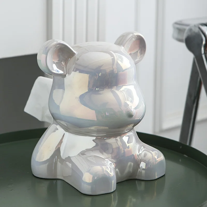 Ceramic Violence Bear Tissue Box Holder Light Luxury Home Table Tissue Box Bedroom Room Creative Organizer Kawaii Case 3