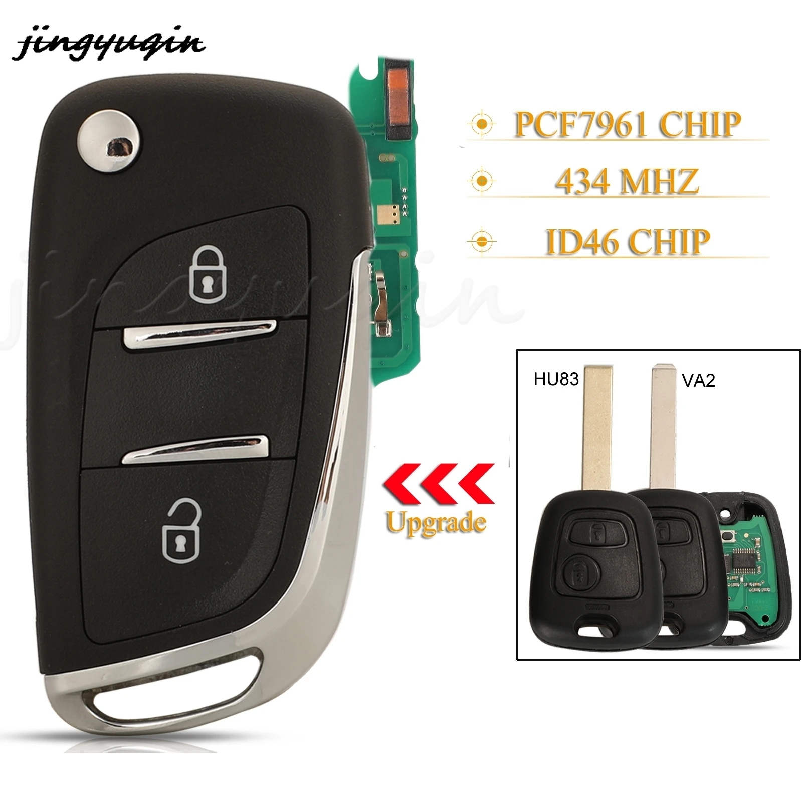 2 Buttons Modified Smart Remote Key Fob 434MHZ ID46 PCF7961 Chip For Citroen C2 C3 Berlingo Peugeot 307 306 406