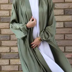 Eid Open Abaya Dubai Ramadan Muslim Hijab Dress Kaftan Bubble Satin Abayas for Women Islam Clothes abaya Kimono Femme Musulmane