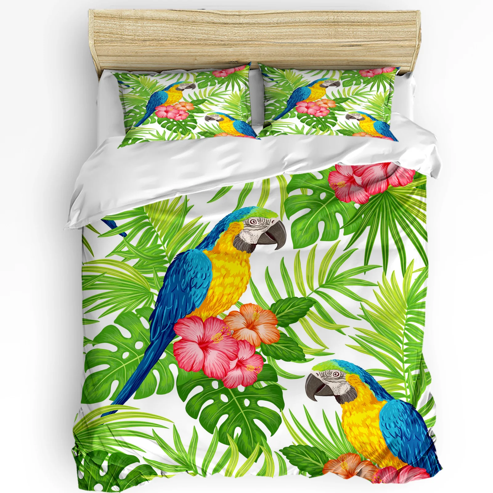 

Parrot Flowers Green Tropical Plant Leaves 3pcs Duvet Cover Set Pillow Case Double Comforter Bedding Set Quilt Cover Couple Bed