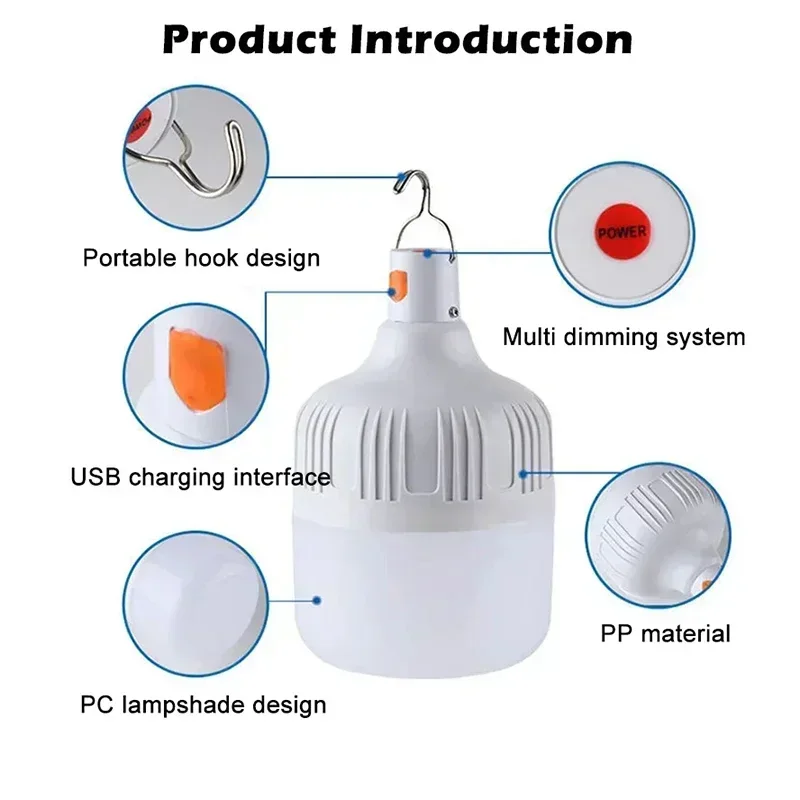Camping Lights Portable USB Rechargeable LED Outdoor Emergency Lamp Bulb High Power Battery Lantern BBQ Tents Lighting