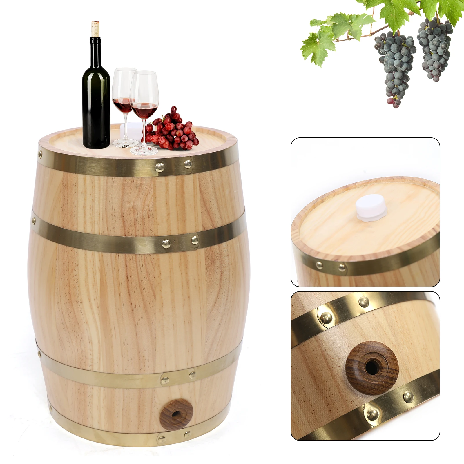 

10L Vertical Wooden Wine Barrel Brandy Whisky Grape Wine Pine Wood Storage Container for Home Bar Restaurant