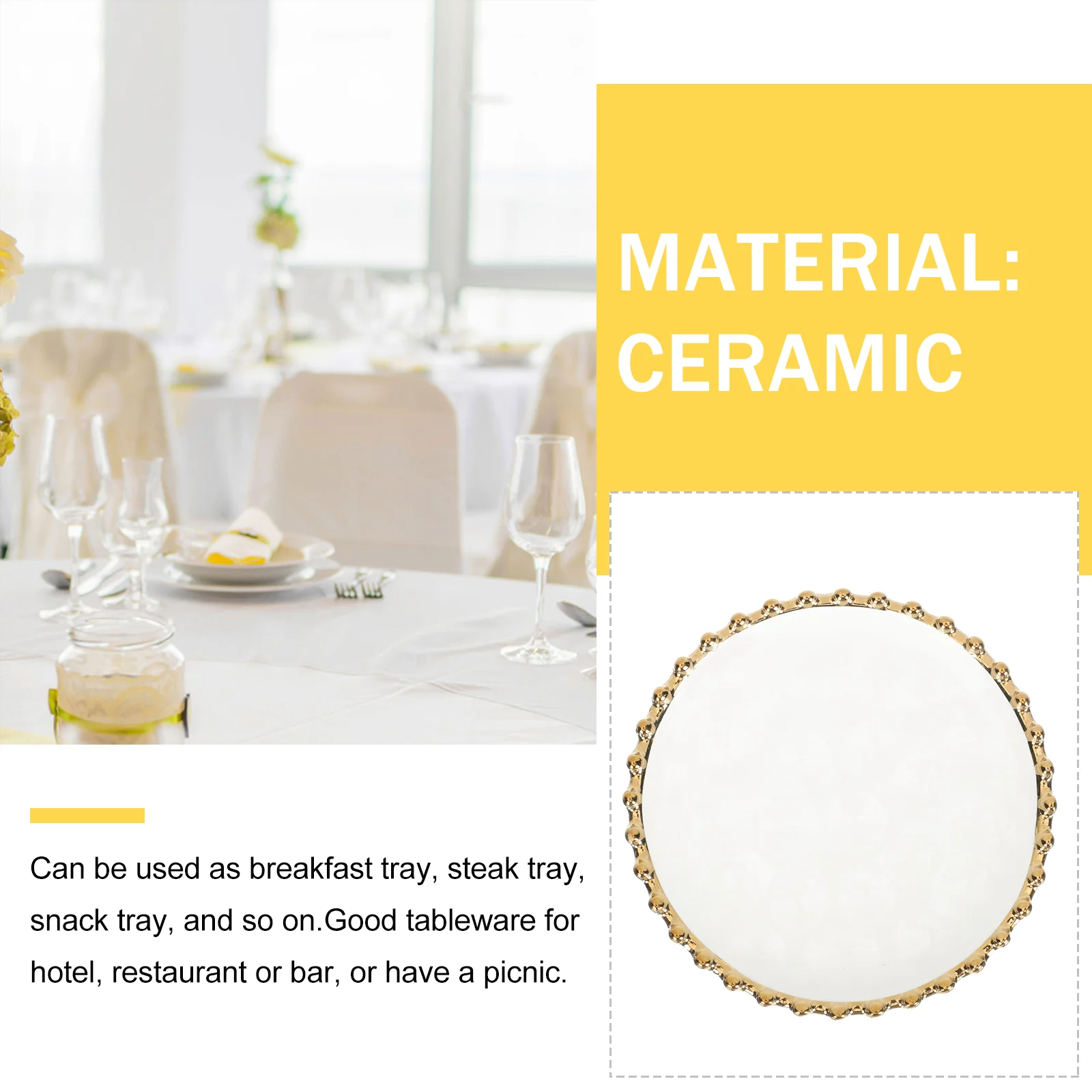 Ceramic Plate Round Breakfast Tray Dessert Dish Steak Platter White Tableware Serving Plates Banquet Plates Kitchen