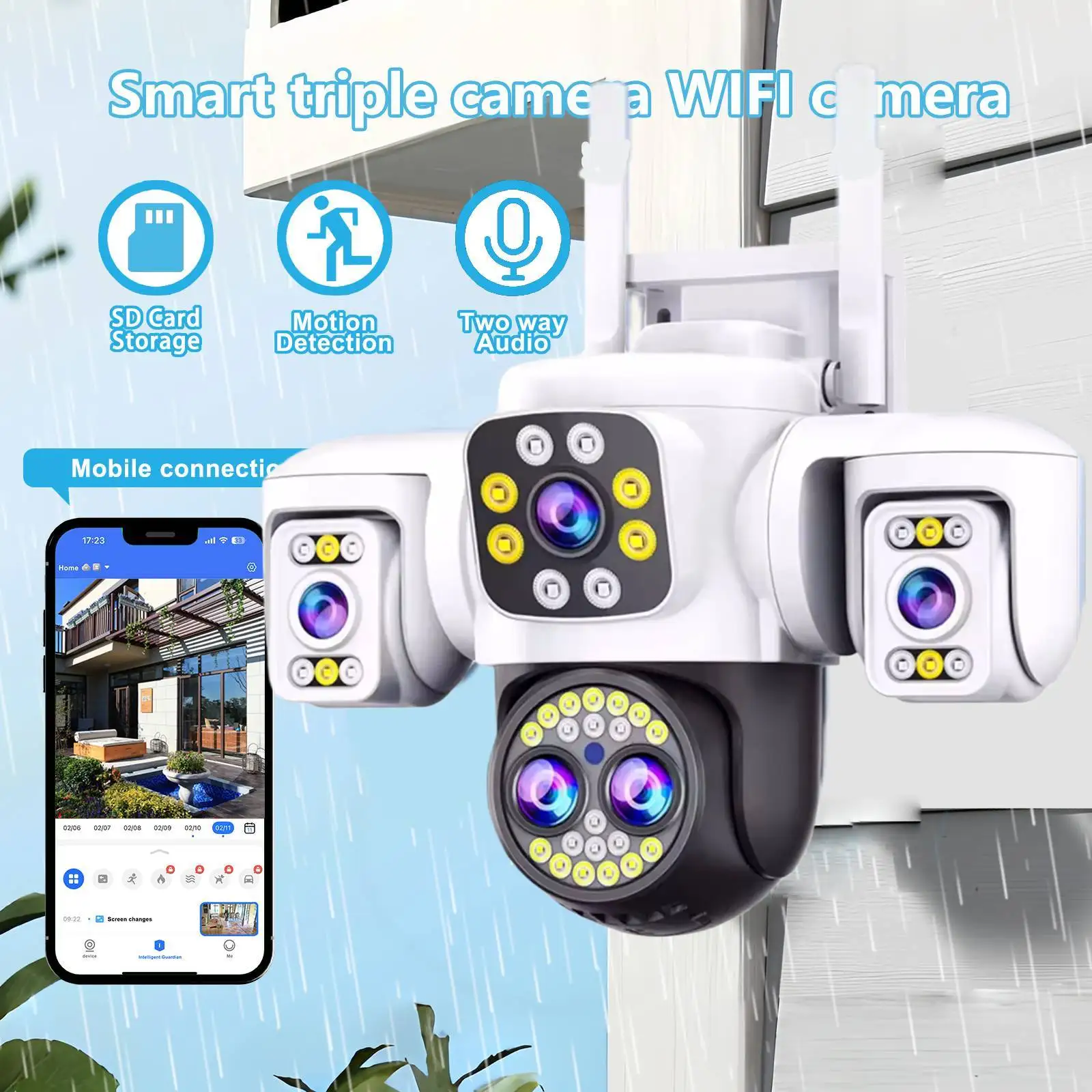 20MP WiFi IP Camera 10K HD Three Screens Smart Home Wireless Surveillance Cameras AI Auto Detect Tracking Security Camera YOOSEE 3