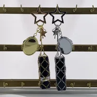 Custom Name Portable Small Mirror Lipstick Bag Keychain Stainless Steel Metal Net Pocket Interchangeable Lip Balm Bag Key Chain 5
