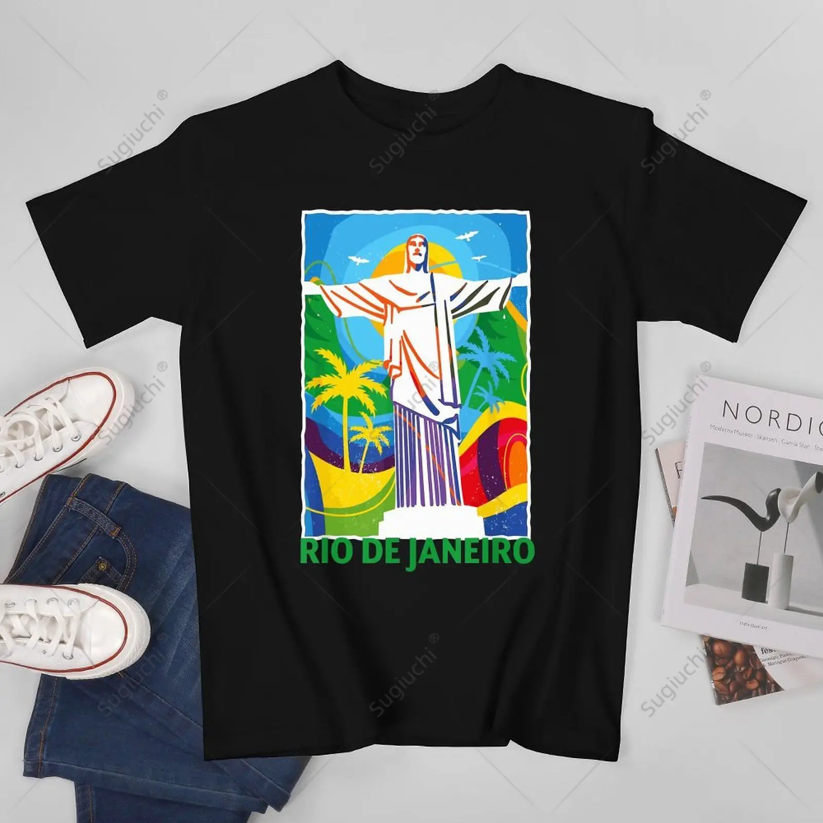 

Футболка унисекс из 100% хлопка для мужчин и женщин, с силуэтом пейзажа бразильского пейзажа