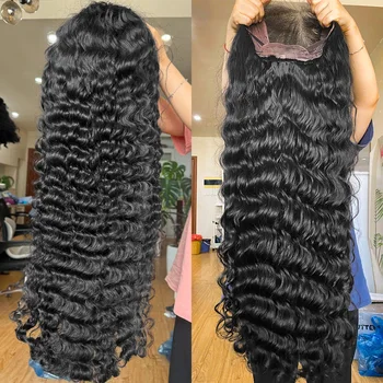 13X6 Hd Lace Frontal Wig Curly Deep Wave Human Hair Wigs 40 Inch Lace Front Wigs Brazilian Natural Black 230 Density Pre Plucked 1