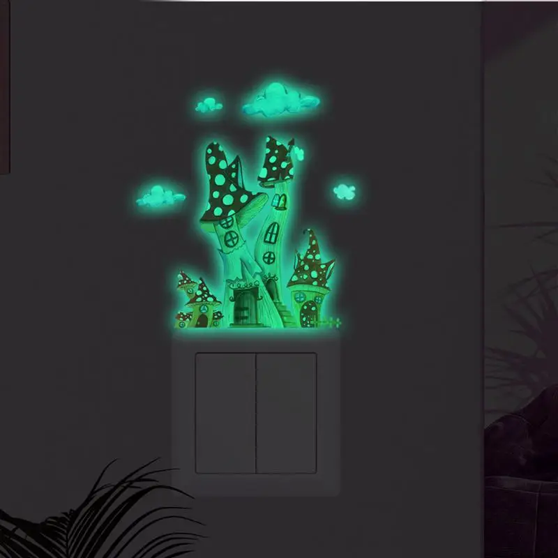 Glow In Dark Wall Stickers Mushroom House Fairy Beauty Stickers Glowing Fairy Mushroom Castle Decals Cartoon Kawaii For Girls