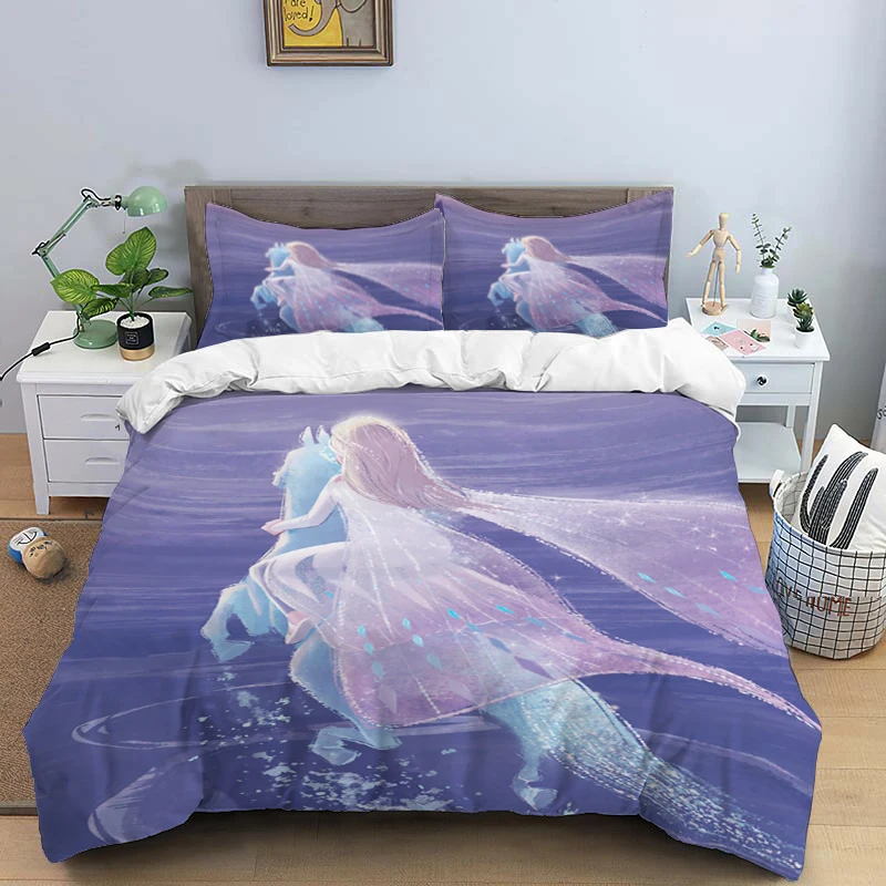 thumbnail image 1 of Disney Cartoon Frozen Elsa Print Three Piece Bedding Set Cover Set With Pillowcase Children or Adults King Queen Full Twin Size, 1 of 5