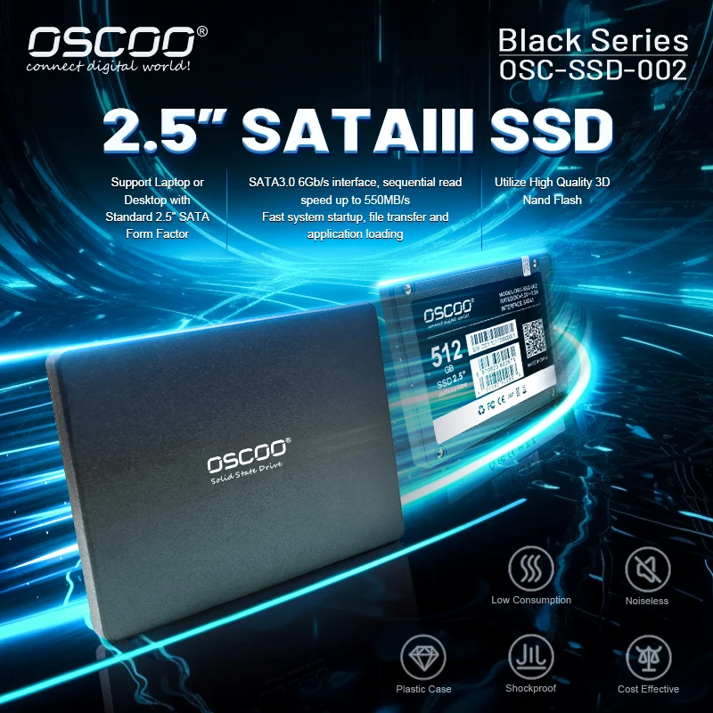 Твердотельный накопитель OSCOO 2,5 дюйма SATA3 Ssd 128 ГБ 240 ГБ 256 ГБ 64 ГБ 480 ГБ 512 ГБ 1 Тб Hdd Внутренний твердотельный накопитель Жесткий диск для ноутбука и настольного компьютера