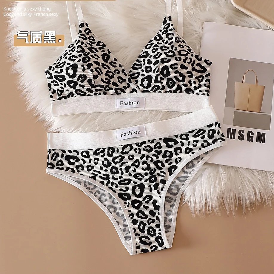 Women Lingerie Set Seamless Bra Set Low Waist Panties Leopard Bralette Vneck Sport Brassiere Female Cotton Underwear
