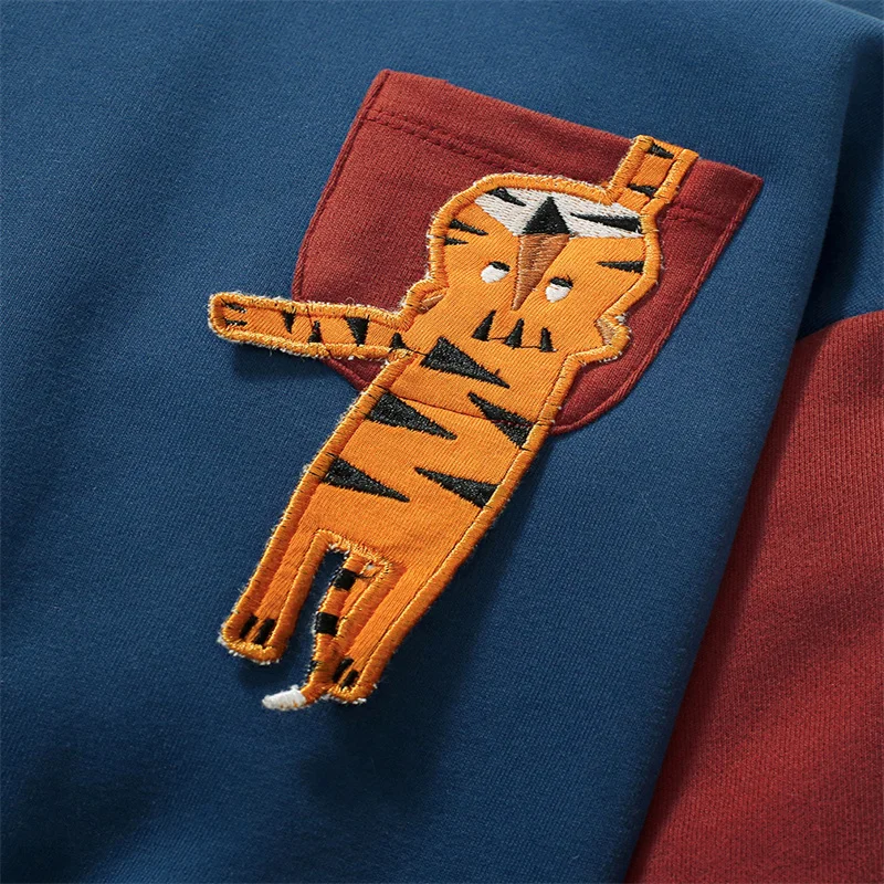Kids Hoodie Sweatshirts Jumping Meters 2-7T Autumn Winter Boys Girls Hooded Sweatshirts With Tiger Applique Long Sleeve Children's Clothing Shirt
