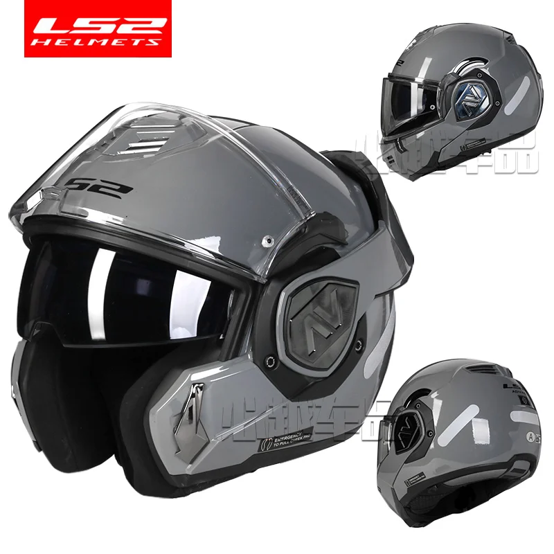 LS2 FF906 고급 풀페이스 플립 업 오토바이 헬멧, 모듈식 더블 바이저 헬멧, 내장 렌즈 ECE Capacete Moto Casco Casque