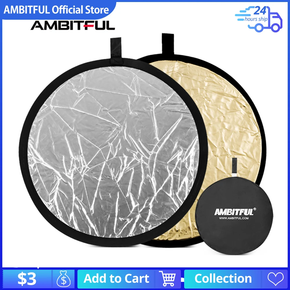 60cm 2 in 1 Gold and Silver Collapsible Light Round Photography Reflector Fill Light Board