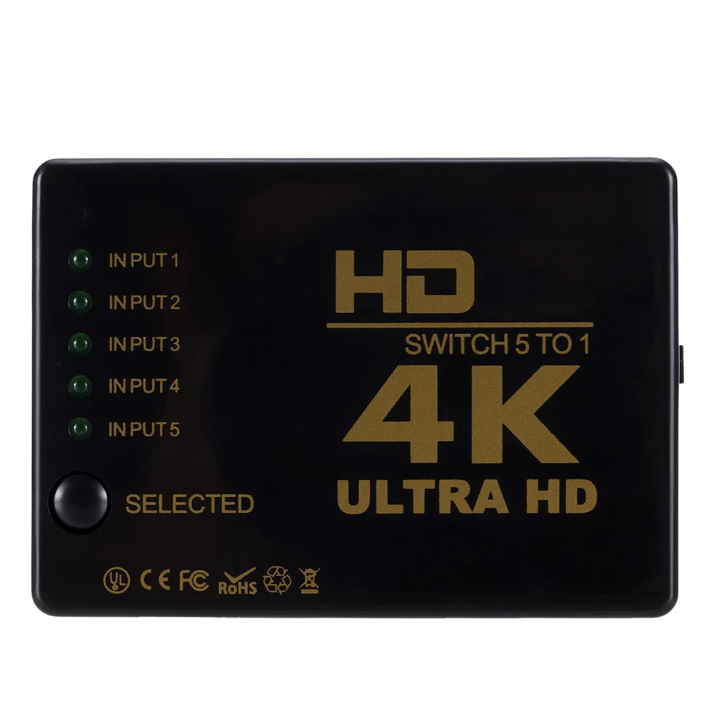 HD 4K * 2K HDMI 호환 스위처, 1x5 포트, 5 입력 1 스위치 선택기, 스플리터 허브, IR 원격 3D, PS3 Xbox 360