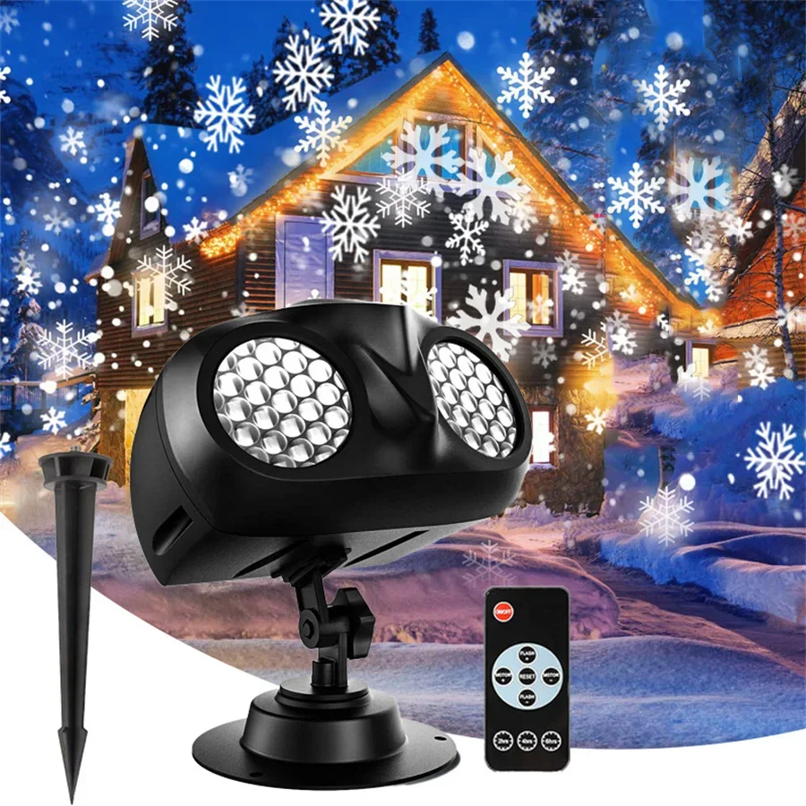 

Christmas Snowfall Projector Light Updated Double-tube Snowflake Projector Lamp Outdoor Holiday Rotating Falling Snow Spotlight