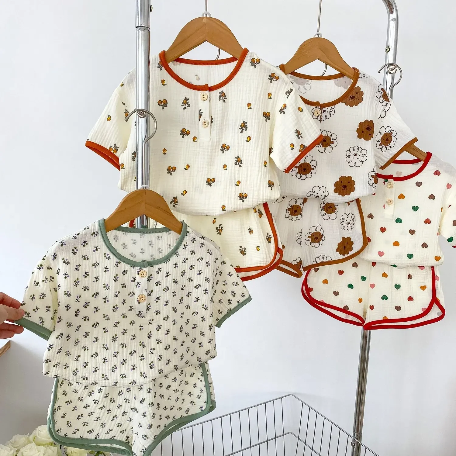 Baby Pajamas Set for Girls Boys Kids Short Sleeve Print Sleepwear Breathable Cotton Home Clothes Children Pyjamas Top Short 2PCS
