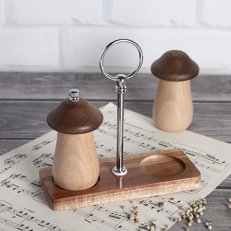 Salt and Pepper Mill Tray Acacia Wood Base Tray Pepper Mill Holder Kitchen Shaker Grinder With Zinc Alloy Handle