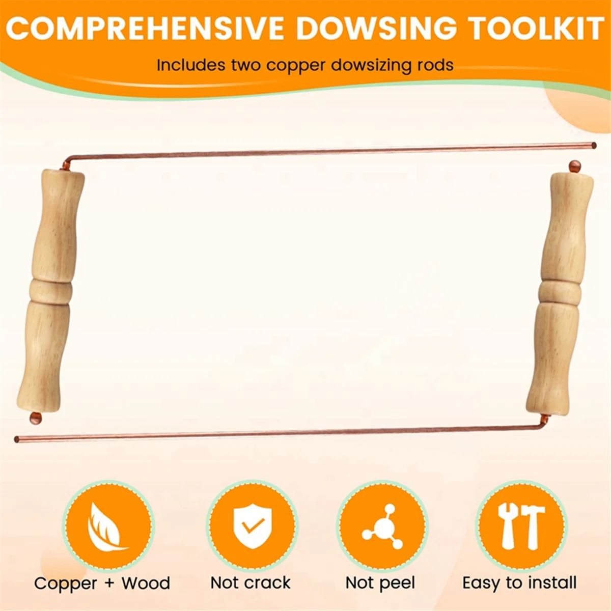 BAAU Copper Dowsing Rods Kit for Divination Tool-2PCS Natural Wooden Handles Divining Rods