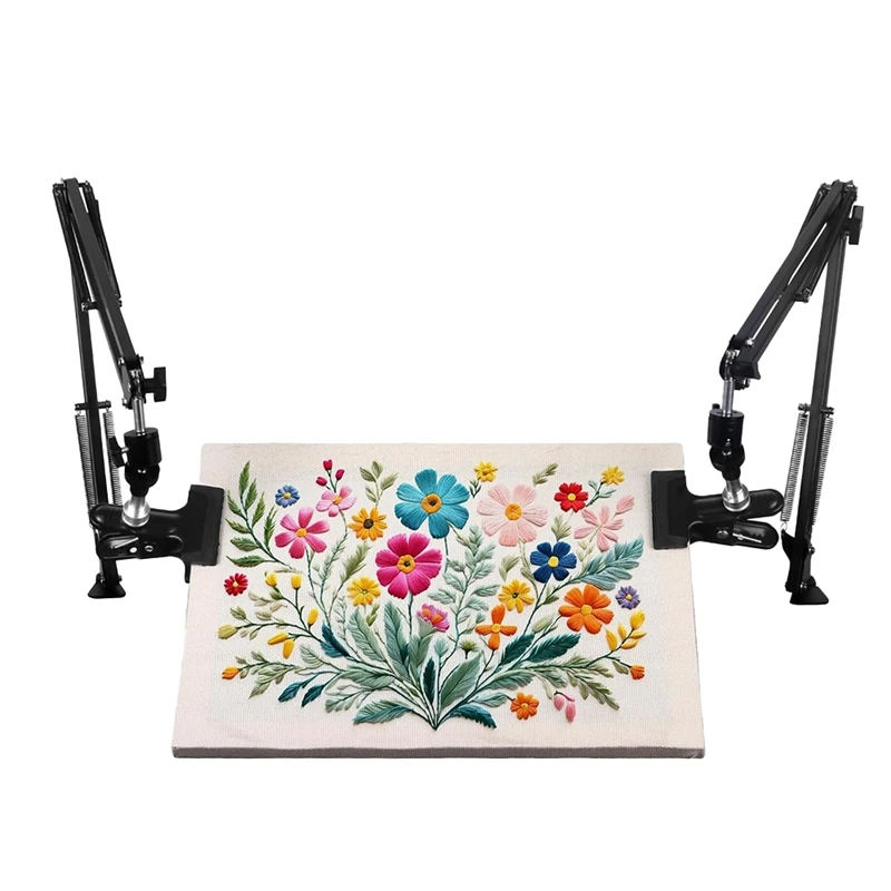A25F-2Pc Adjustable Embroidery Hoop Stand Hand Embroidery Hoop Stand Metal Lap Folding Hand