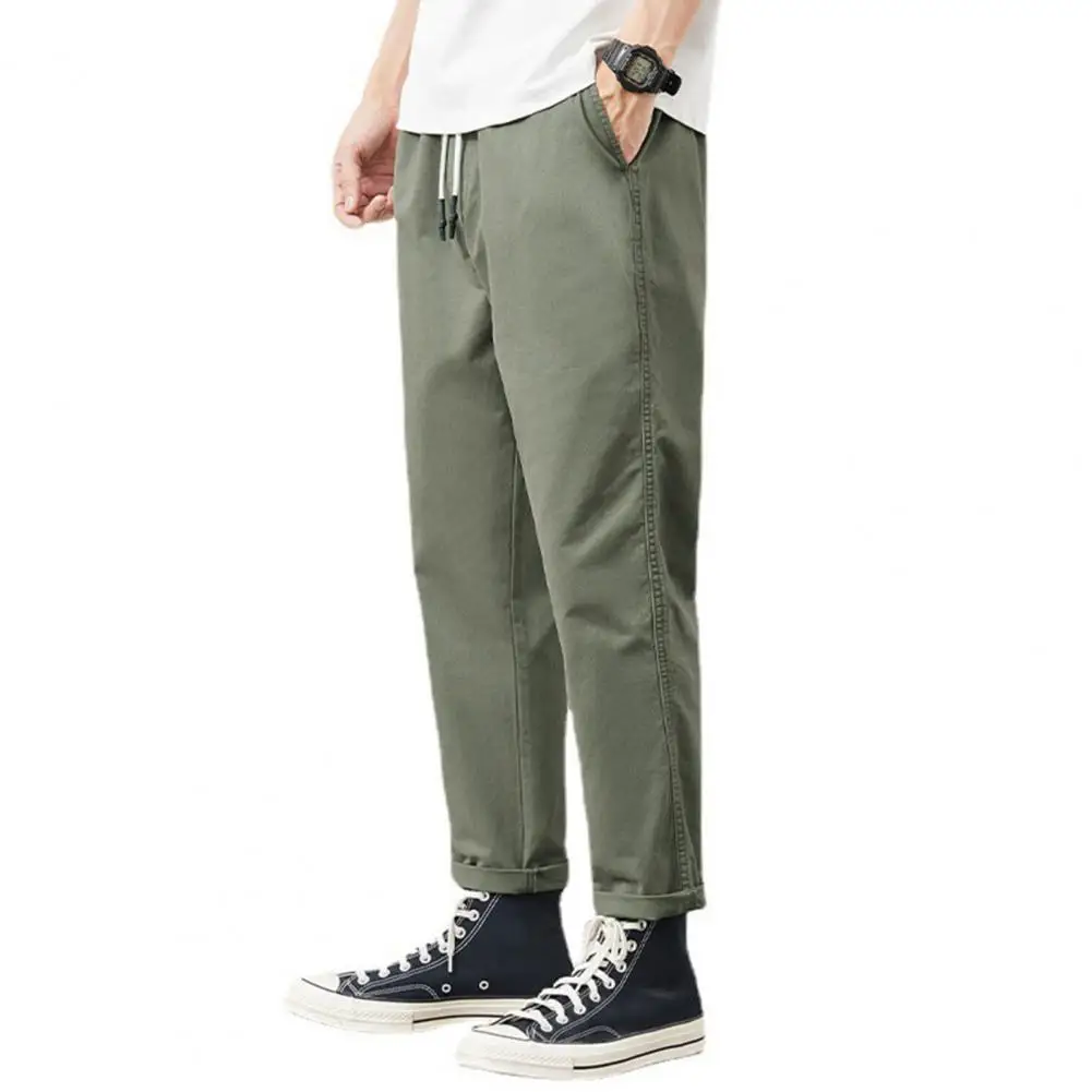 

Young Trousers Drawstring Loose Men Trousers Mid Waist Men Cargo Pants