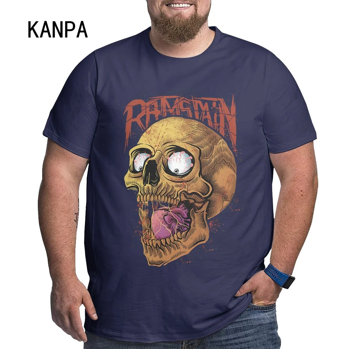 

Summer Men's Plus Size Fashion Oversized Skull Print Cotton T-Shirt Casual Streetwear with a Twist Blue 6xl 5xl US Size Cool