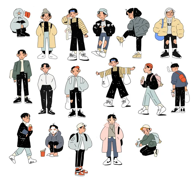 17pcs Hand Account Sticker Cute Salt Korean Boy Day Wear Diary Mobile Phone Case Stationery Box Decorative Material