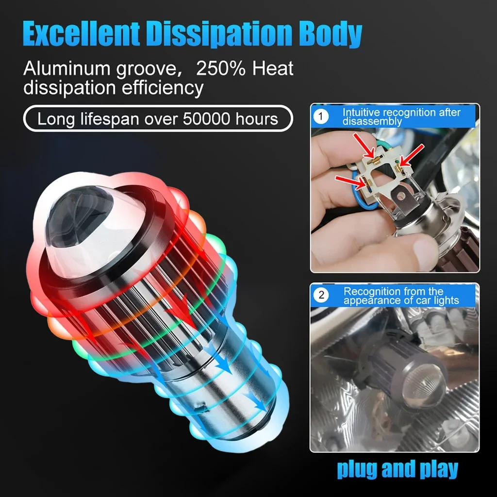 1pcs H4/P15D/BA20D Motorcycle Headlight 6000K Hi/Lo Beam Led lights for motorcycle