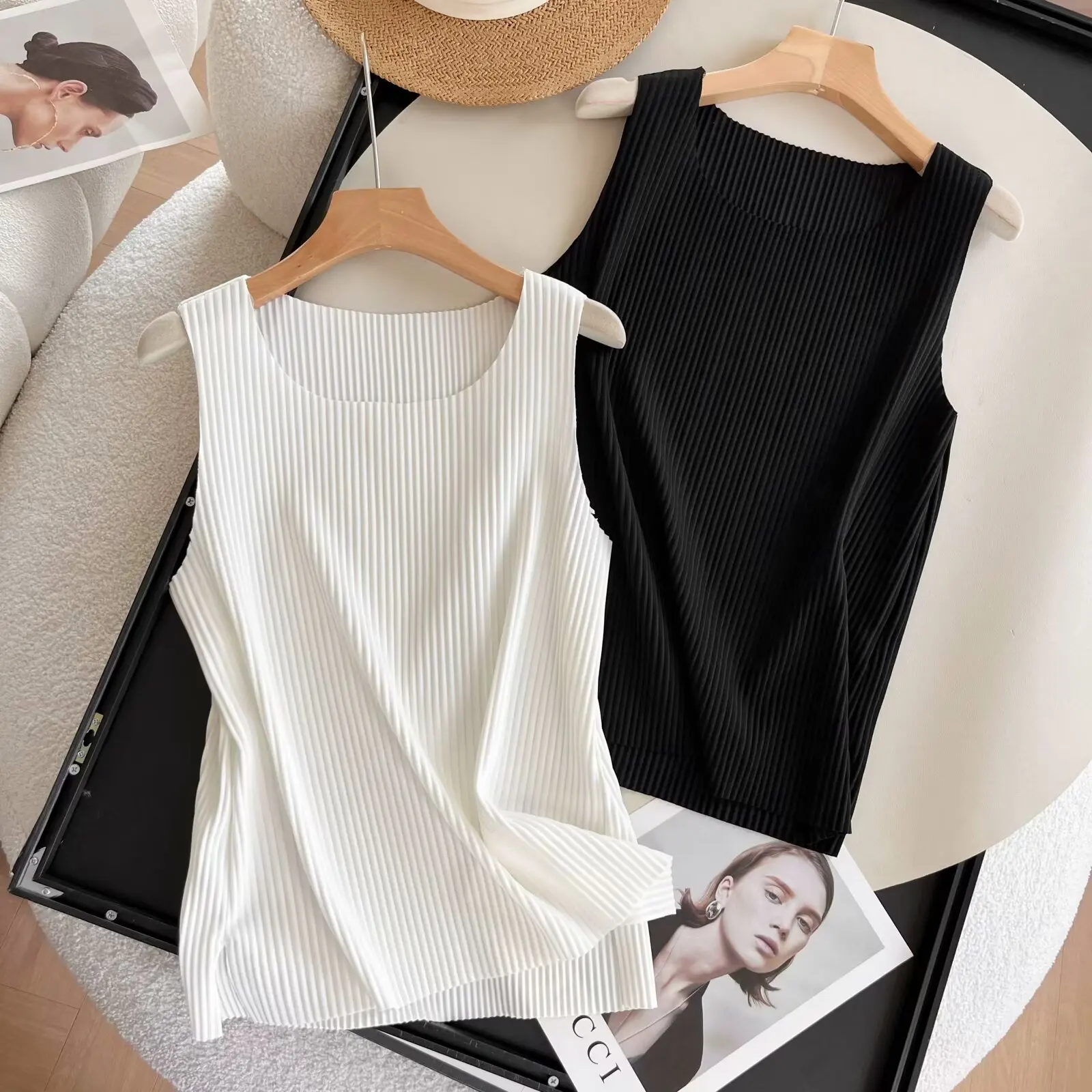 

Женский Повседневный жилет с круглым вырезом, универсальный топ без рукавов с разрезом сбоку, 2 цвета, весна-лето 2024