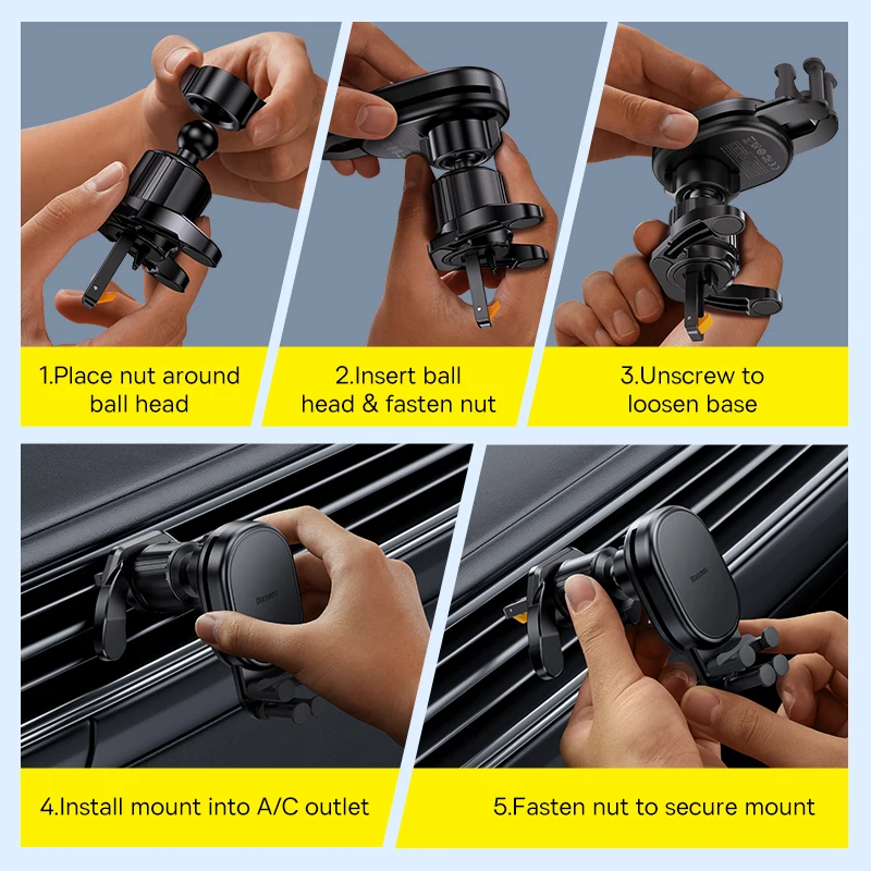 Phone Holder Baseus 15W Car Phone Holder Wireless Charging Stand Air Vent Gravity Telephone Mount for iPhone 14 Samsung Xiaomi Mobile Support
